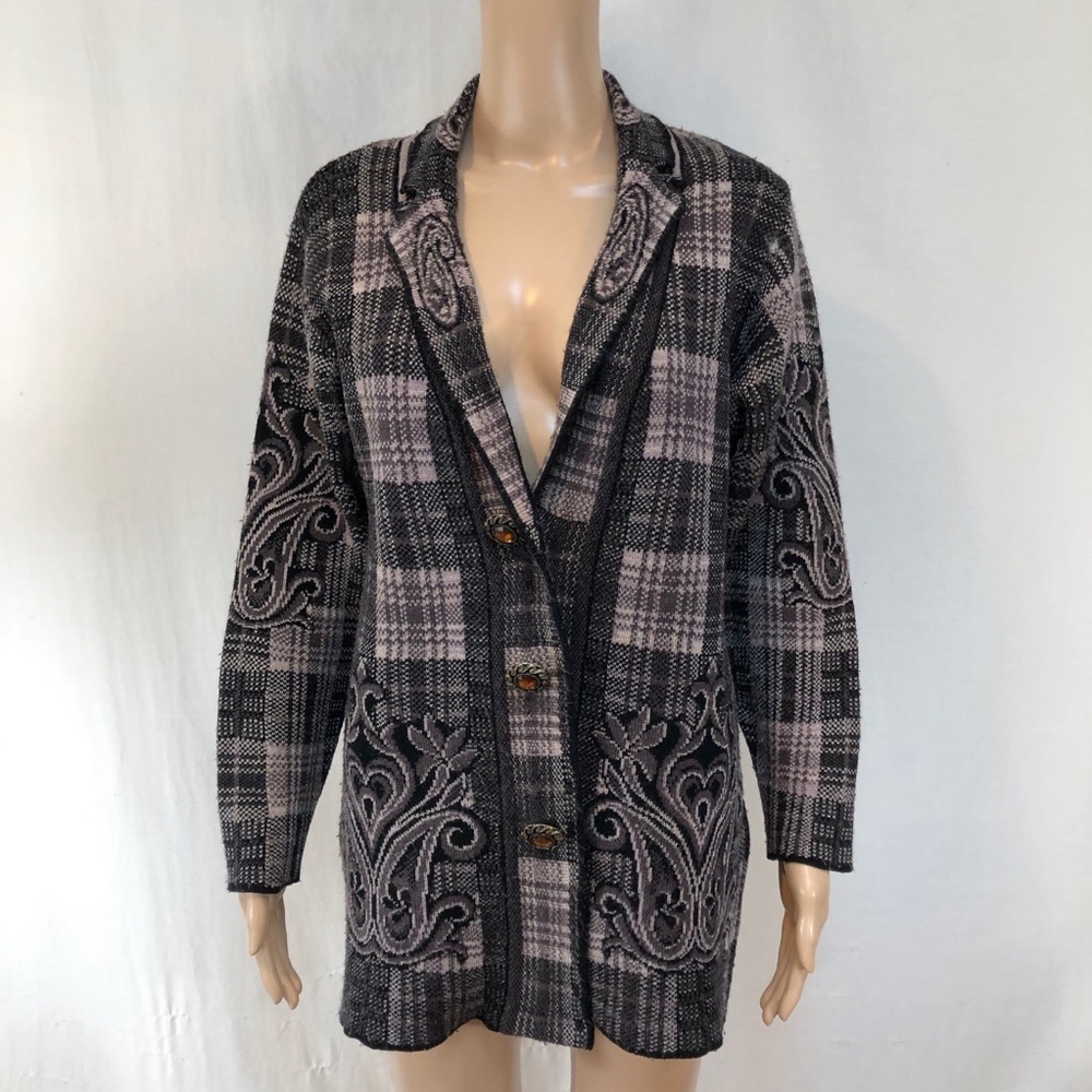 Status Women’s Long Cardigan Sz M/L Plaid Paisley
